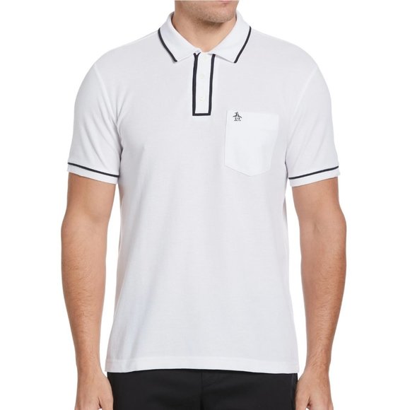 Original Penguin Men's The Earl Polo Pique Cotton Tipped Shirt Logo Bright White